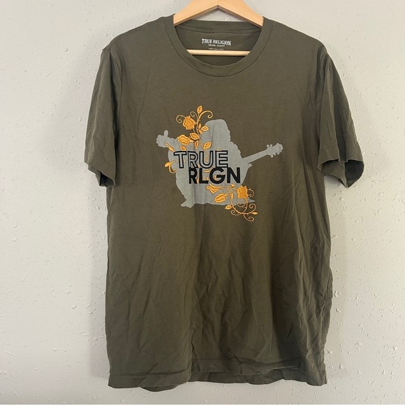 True Religion Green Graphic Tee for Men Casual Large - Picture 2 of 7
